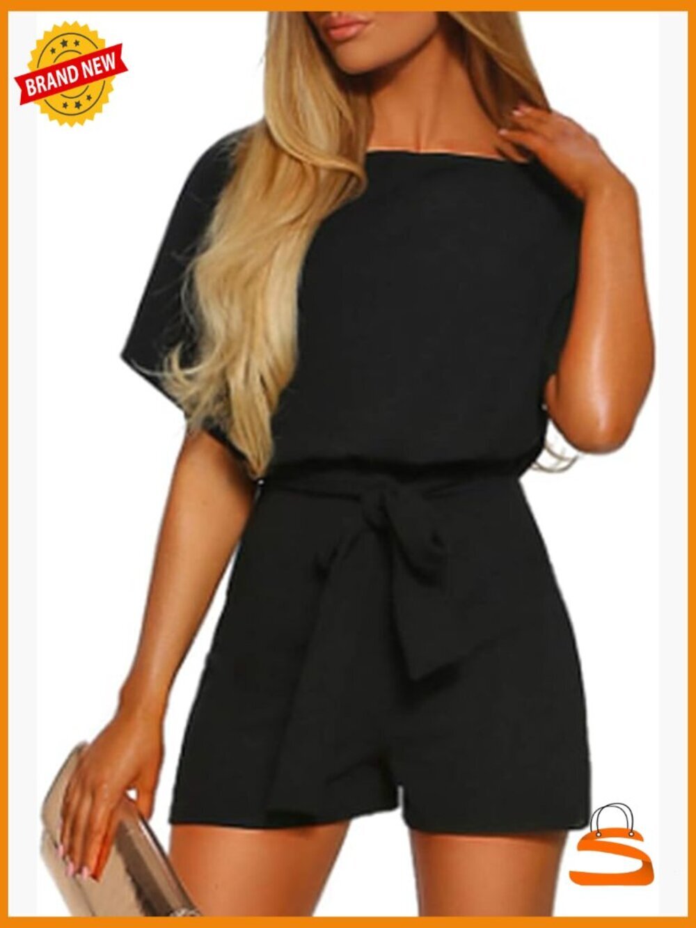 Summer Romper with Keyhole Back Batwing Sleeves Belted Playsuit